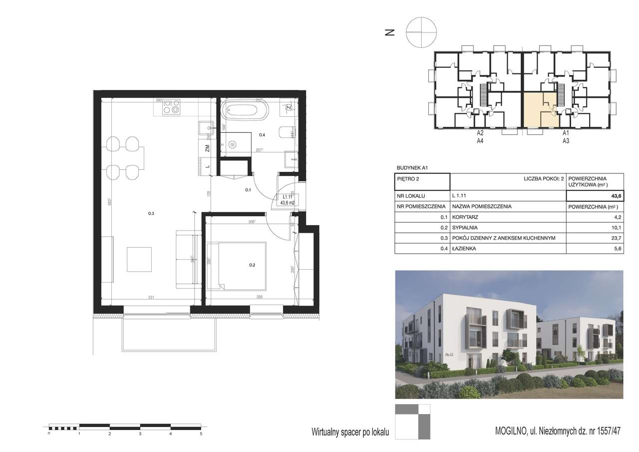 Nowoczesne 2 pokoje z balkonem | 43,6 m² | - Pełny obrazek: 2/6