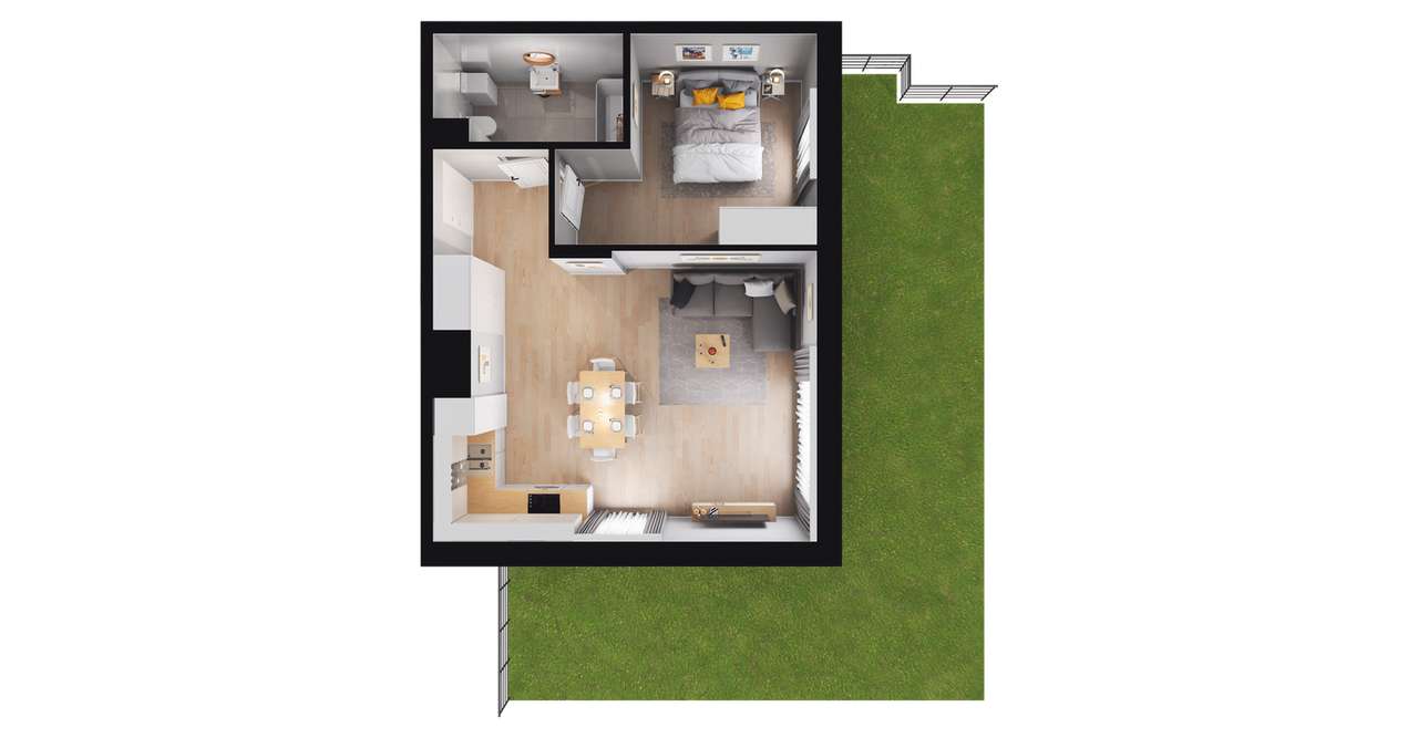 2-pokojowe mieszkanie 49m2 + ogródek - Pełny obrazek: 2/8