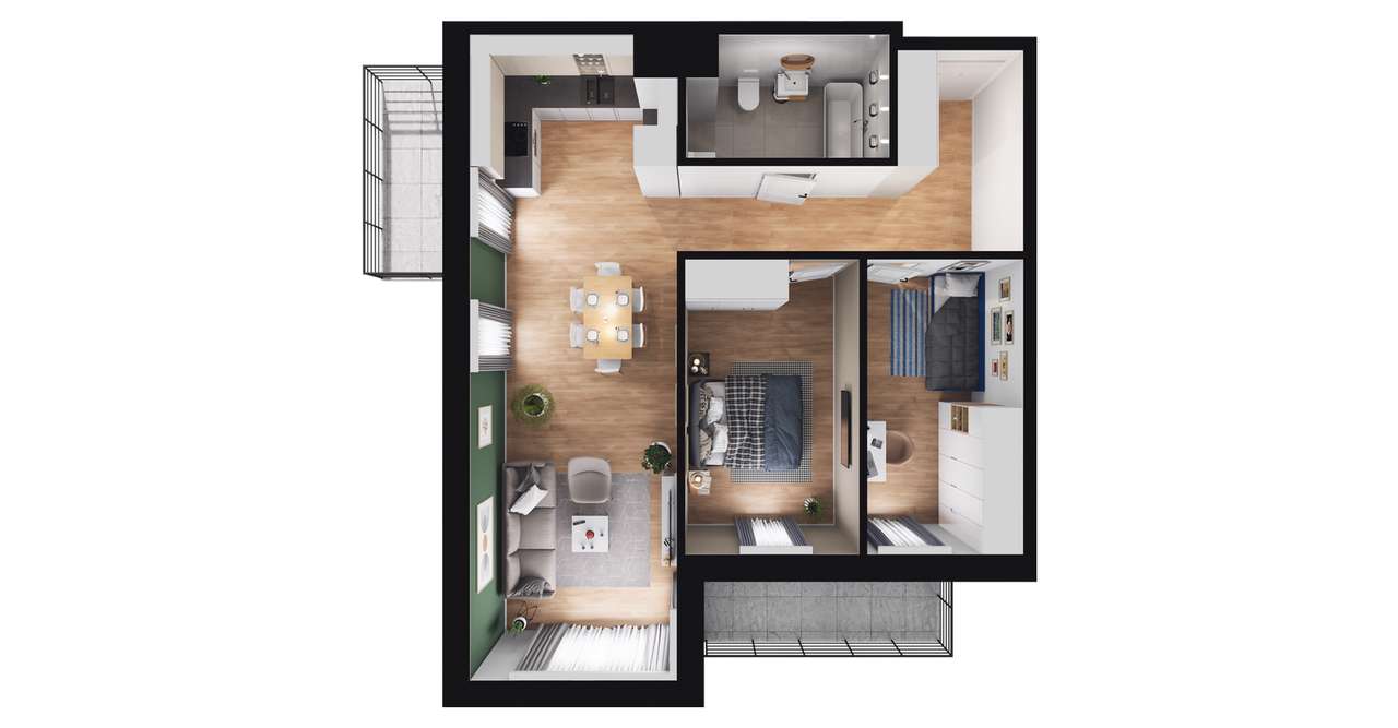 3-pokojowe mieszkanie 60m2 + balkon Bezpośrednio - Pełny obrazek: 2/7