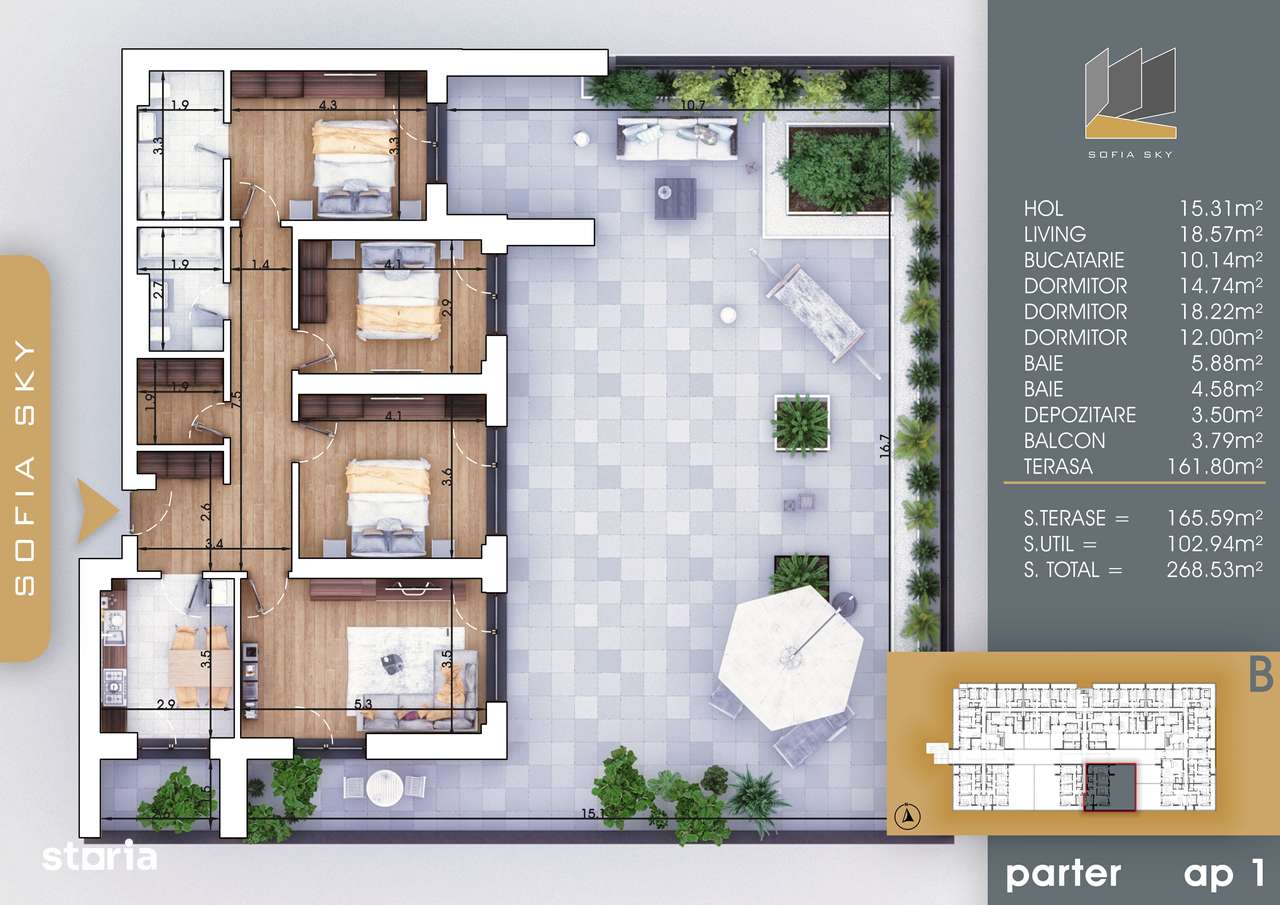4 camere cu terasa de 165 mp Pallady  7 min Metrou N. Teclu - Imagine principală: 2/12