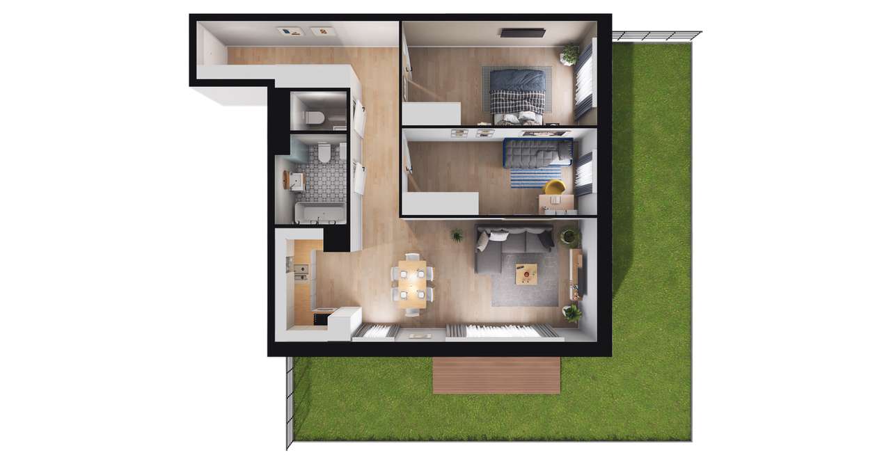 3-pokojowe mieszkanie 70m2 + ogródek - Pełny obrazek: 3/9