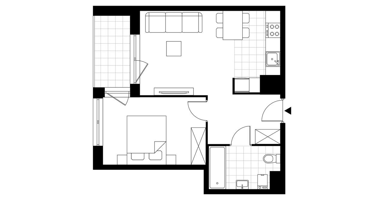 2-pokojowe mieszkanie 41m2 + loggia - Pełny obrazek: 3/7