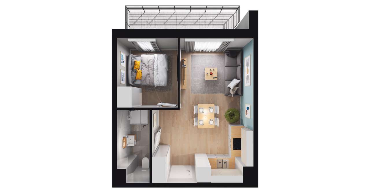 2-pokojowy apartament inwestycyjny 33m2 + balkon - Pełny obrazek: 2/8