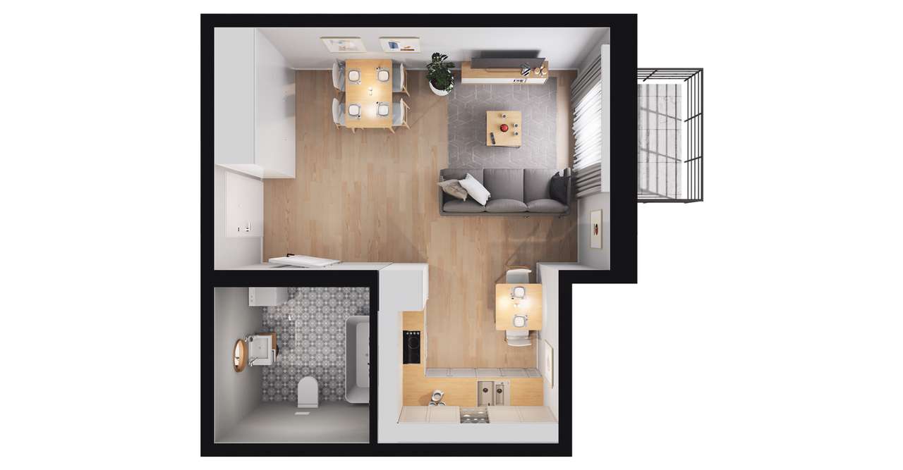 1-pokojowe mieszkanie 32m2 + balkon - Pełny obrazek: 2/5