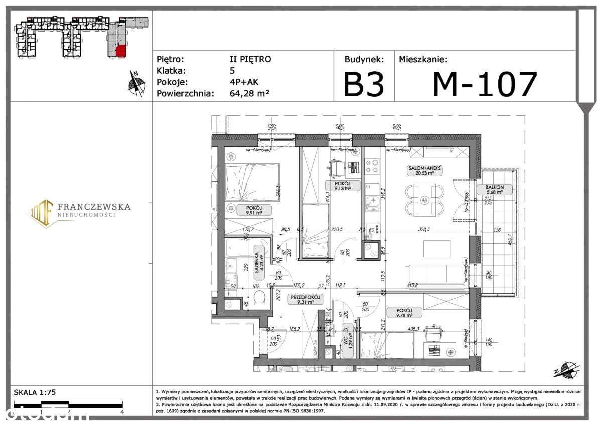 4 pokojowe mieszkanie w stanie deweloperskim - Pełny obrazek: 2/6