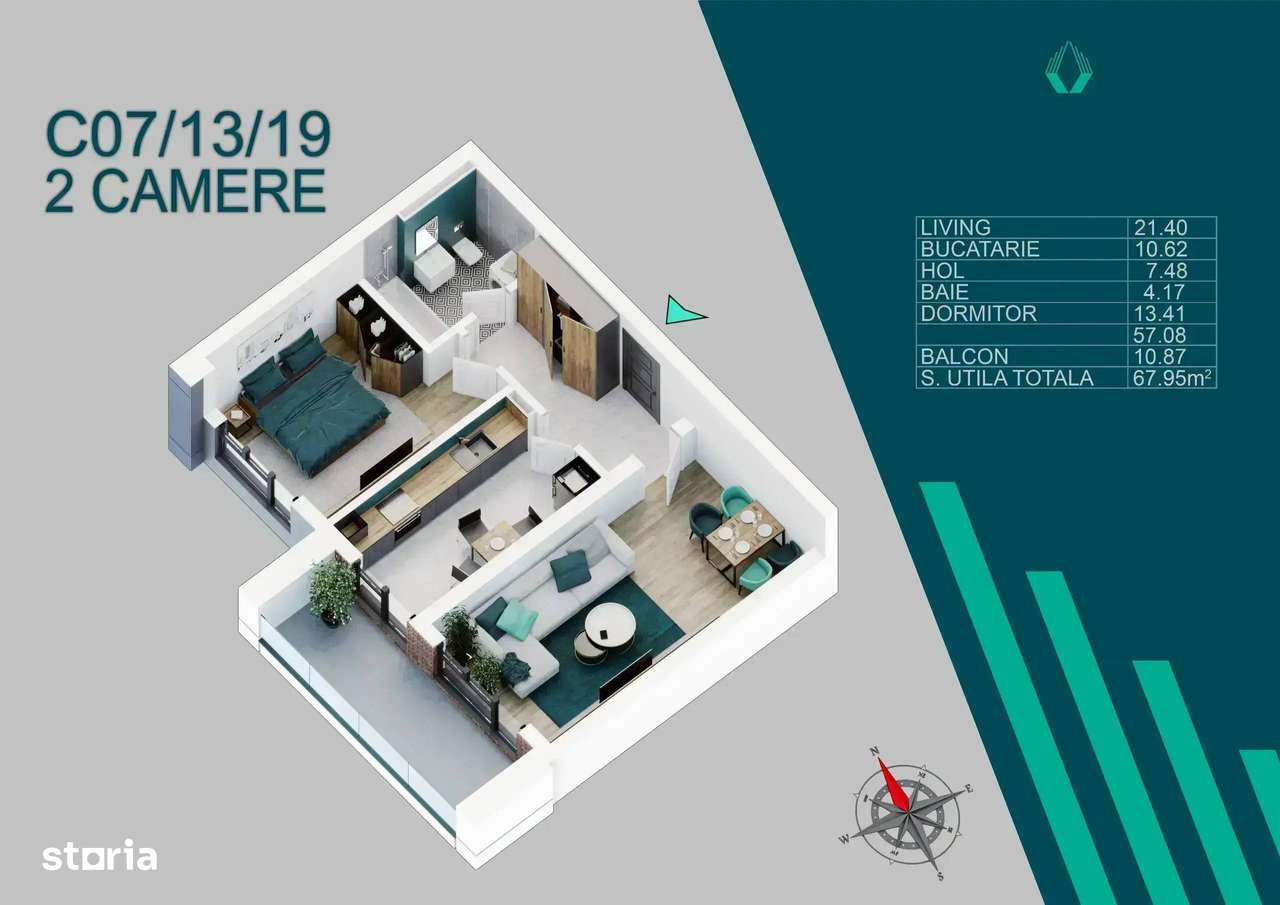 Apartament Izolat Fonic | 2 Camere Bucatarie Inchisa | Fara Comision - Imagine principală: 4/7