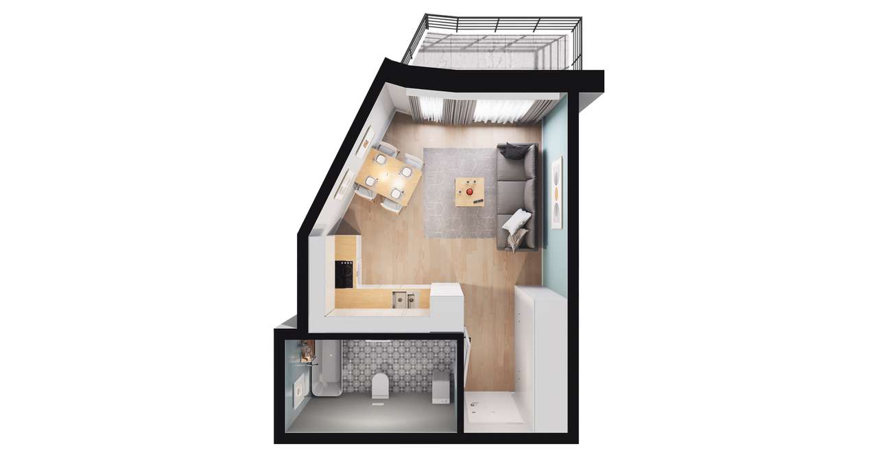 1-pokojowe mieszkanie 26m2 + balkon - Pełny obrazek: 2/8