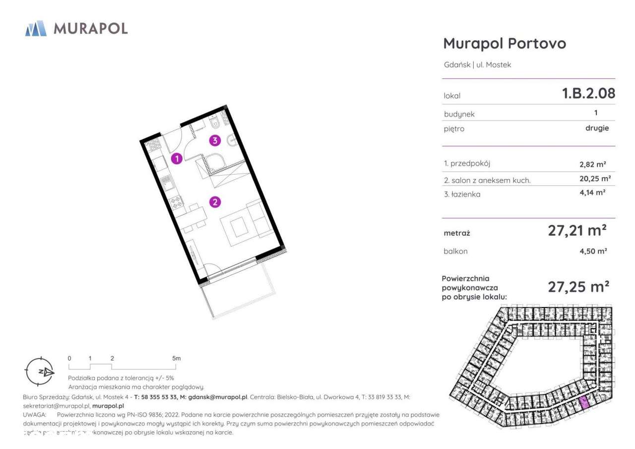 1-pokojowy apartament inwestycyjny 27m2 + balkon - Pełny obrazek: 2/9