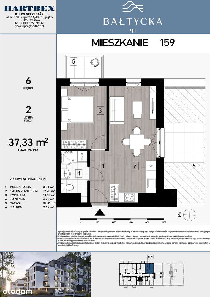 2-pokojowe mieszkanie 37m2 + taras Bezpośrednio - Pełny obrazek: 2/7