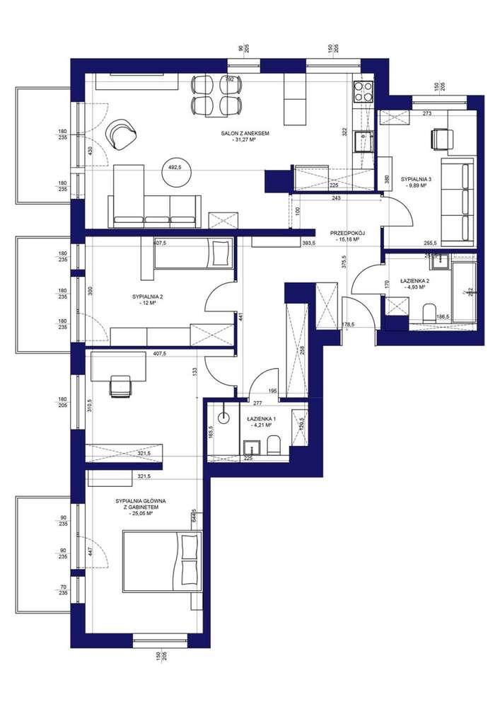 Do wejścia, 4 pokoje + gabinet, Gromadzka-16