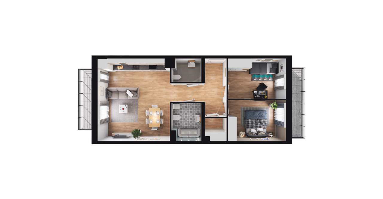 3-pokojowe mieszkanie 65m2 + 2 balkony - Pełny obrazek: 2/8