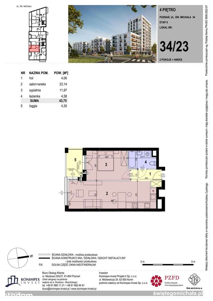 2-pokojowe mieszkanie 43m2 + loggia Bezpośrednio - Pełny obrazek: 2/9