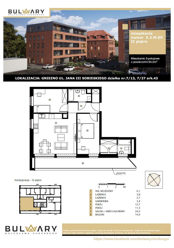 Planowana inwestycja - Bulwary Bolesława Chrobrego, 3 pokoje, E2M09 - Pełny obrazek: 1/6