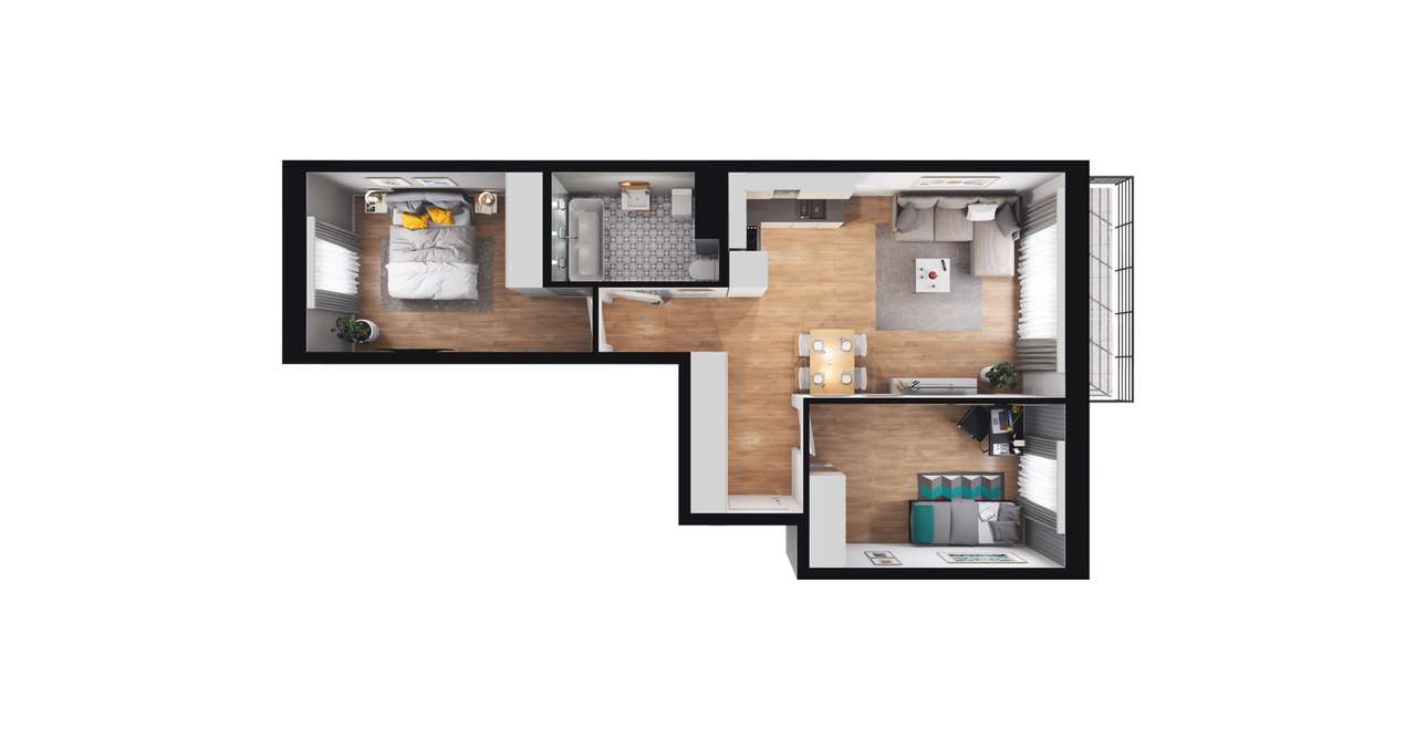 3-pokojowe mieszkanie 55m2 + balkon Bezpośrednio - Pełny obrazek: 2/7