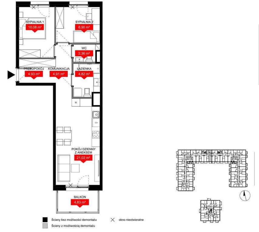 Mieszkanie 57m² |3 pokoje| 4 piętro | stan deweloperski BEZ PROWIZJI-4