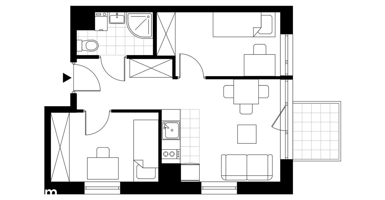 3-pokojowe mieszkanie 37m2 + balkon - Pełny obrazek: 3/8