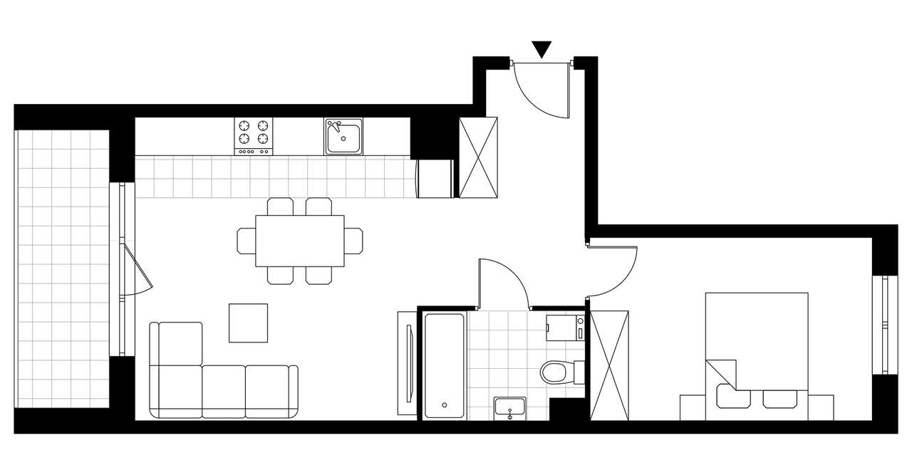 2-pokojowe mieszkanie 45m2 + loggia Bezpośrednio - Pełny obrazek: 3/8