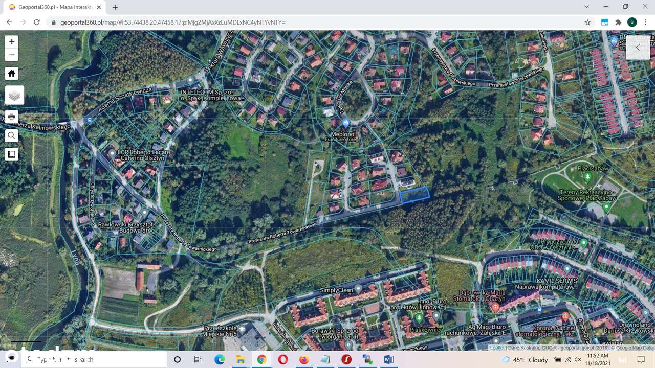 Sprzedam dzialke budowlana Olsztyn Brzeziny P. Towarnickiego