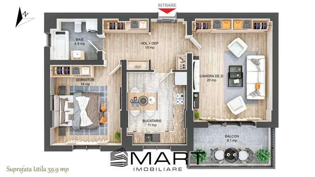 Apartament 2 camere decomandate 60mp + 5mp balcon zona Ciresica - Imagine principală: 5/7
