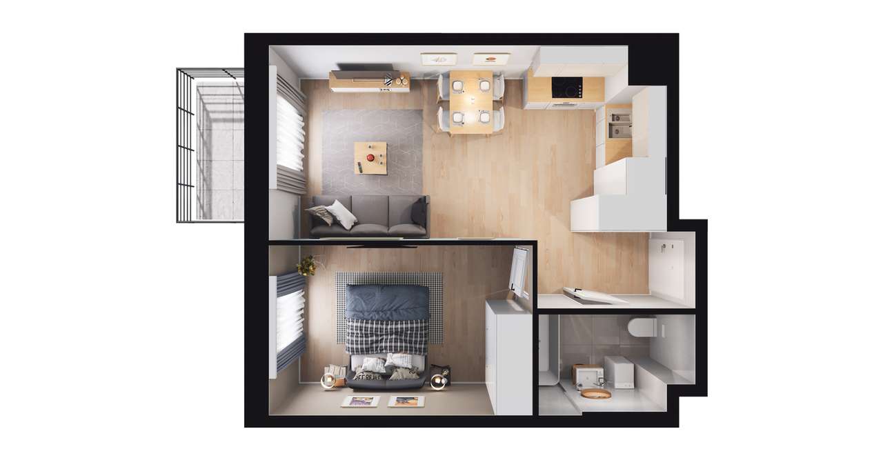 2-pokojowe mieszkanie 38m2 + balkon Bezpośrednio - Pełny obrazek: 2/5