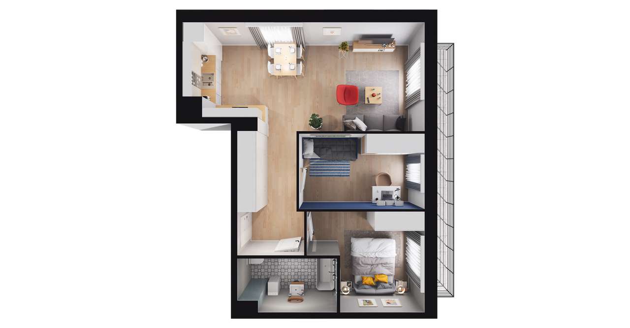 3-pokojowe mieszkanie 57m2 + taras Bezpośrednio - Pełny obrazek: 2/8