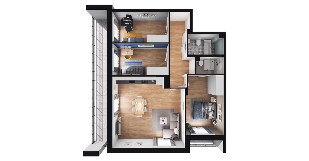 4-pokojowe mieszkanie 77m2 + 2 balkony - Pełny obrazek: 3/9