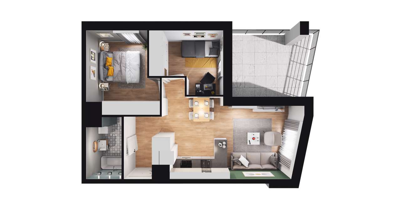 3-pokojowe mieszkanie 48m2 + balkon Bezpośrednio - Pełny obrazek: 2/8