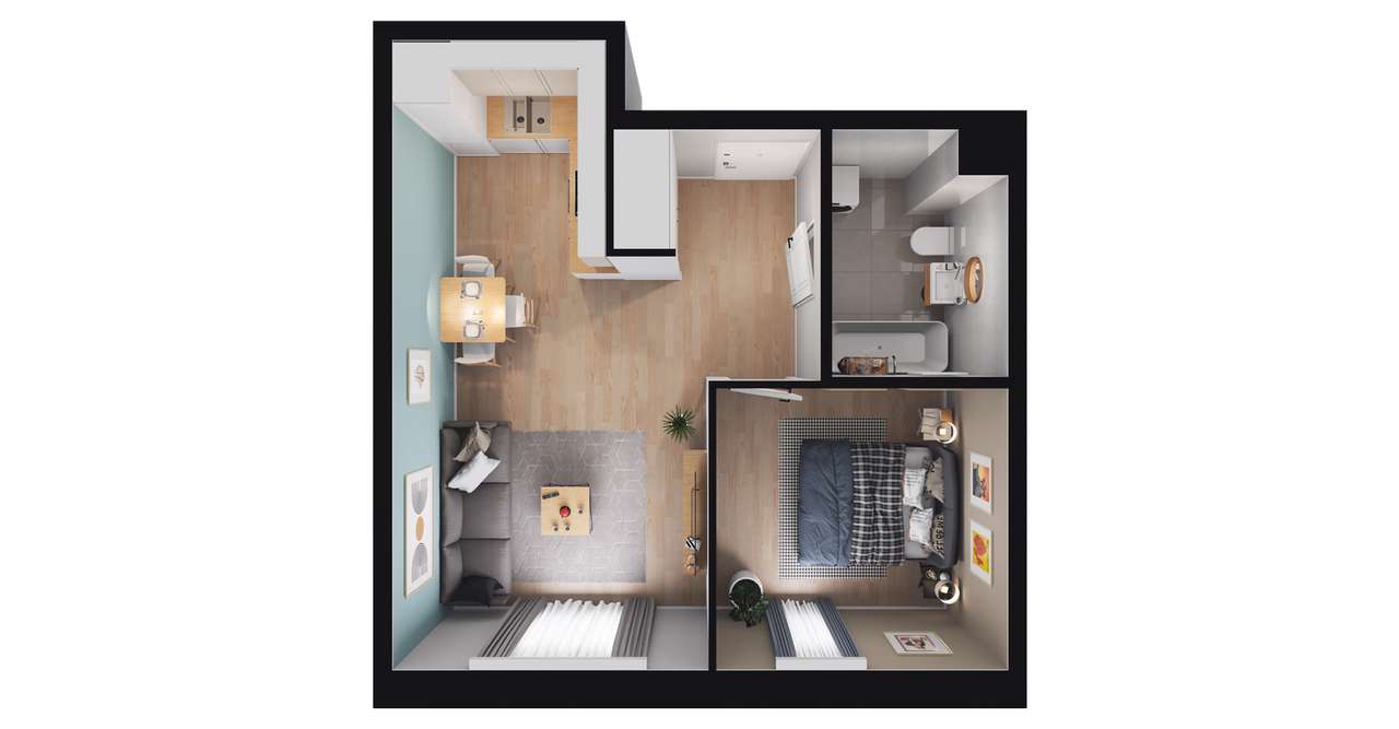 2-pokojowe mieszkanie 35m2 + balkon - Pełny obrazek: 2/5