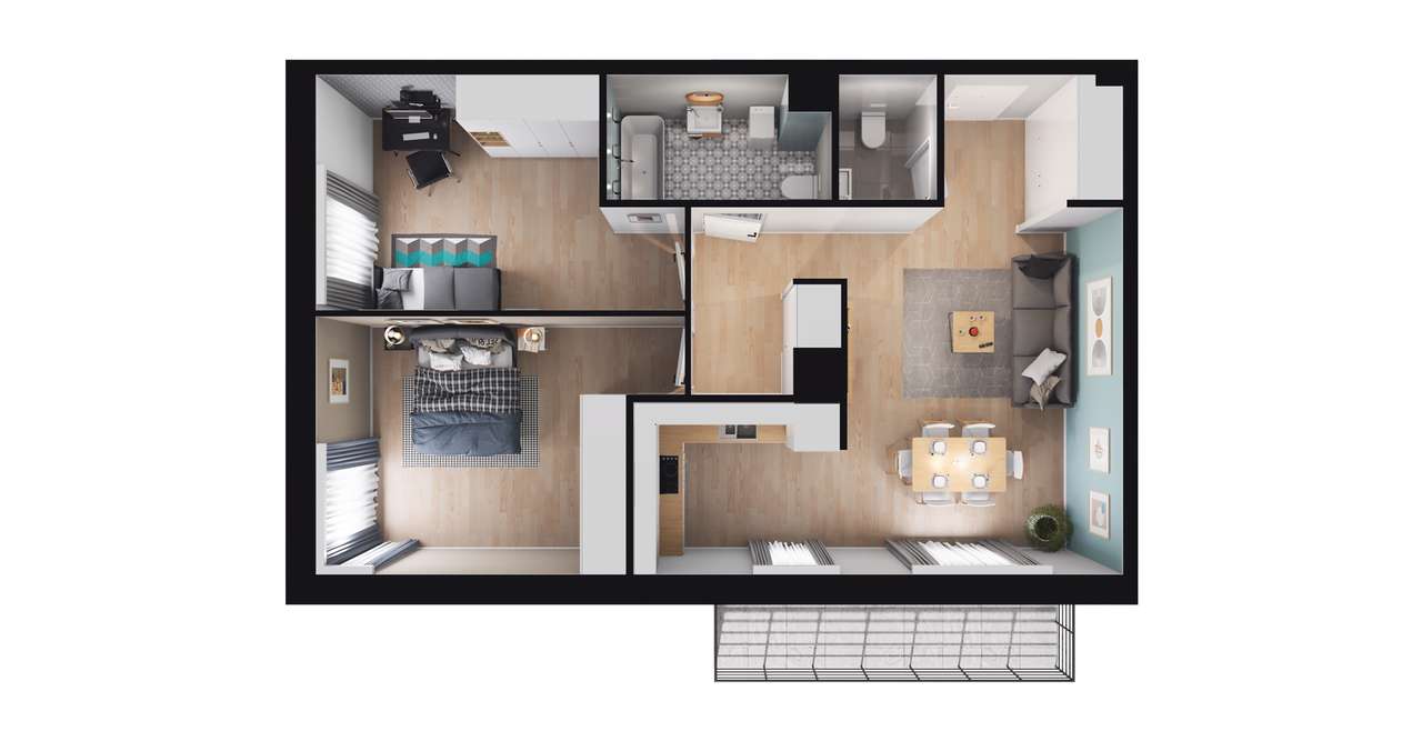 3-pokojowe mieszkanie 66m2 + balkon Bezpośrednio - Pełny obrazek: 2/8