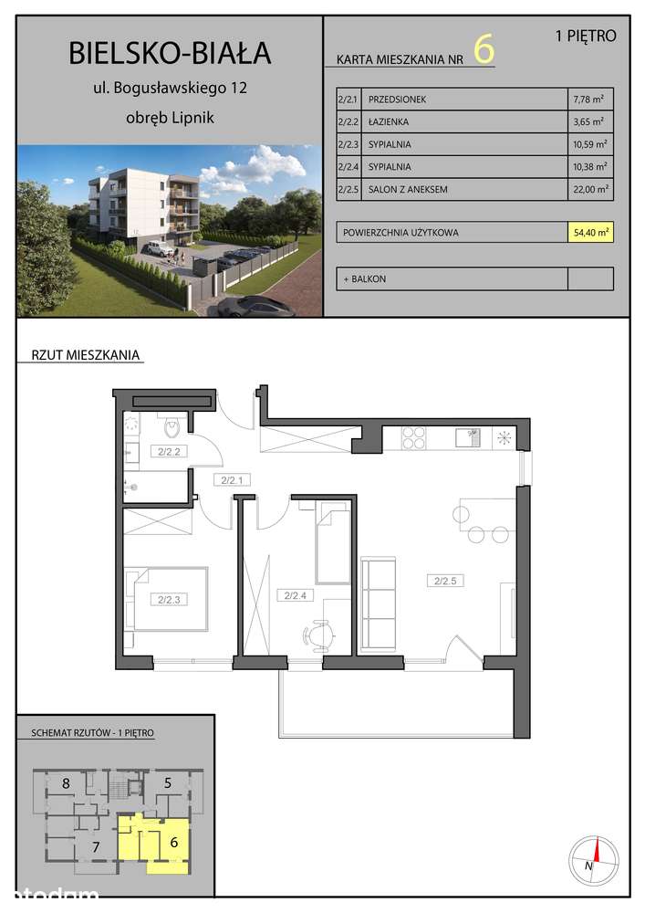 Nowy Apartament 54m2 ul.Bogusławskiego 12 - Pełny obrazek: 4/7