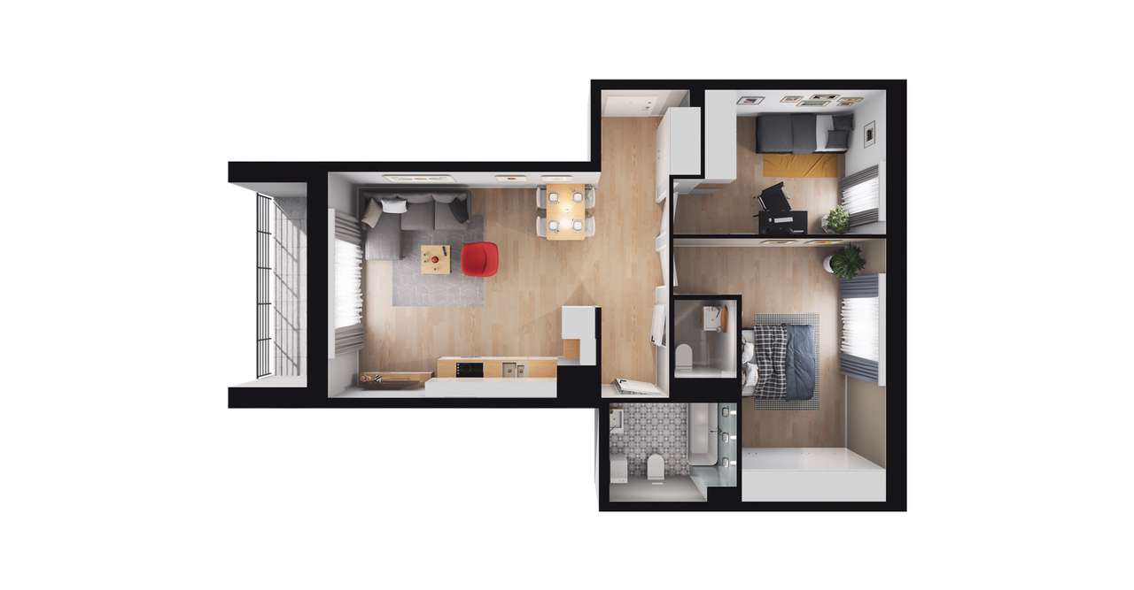 3-pokojowe mieszkanie 60m2 + loggia Bezpośrednio - Pełny obrazek: 2/8