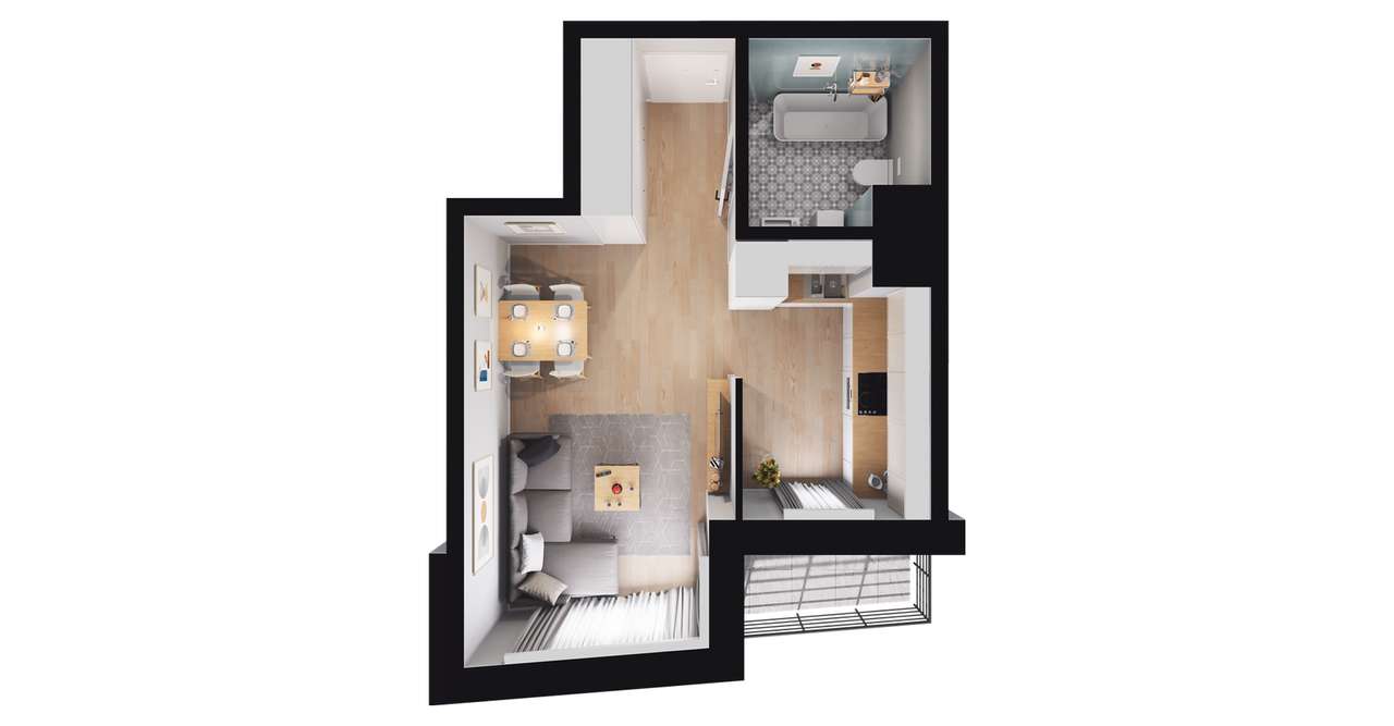 1-pokojowe mieszkanie 28m2 + loggia - Pełny obrazek: 2/8