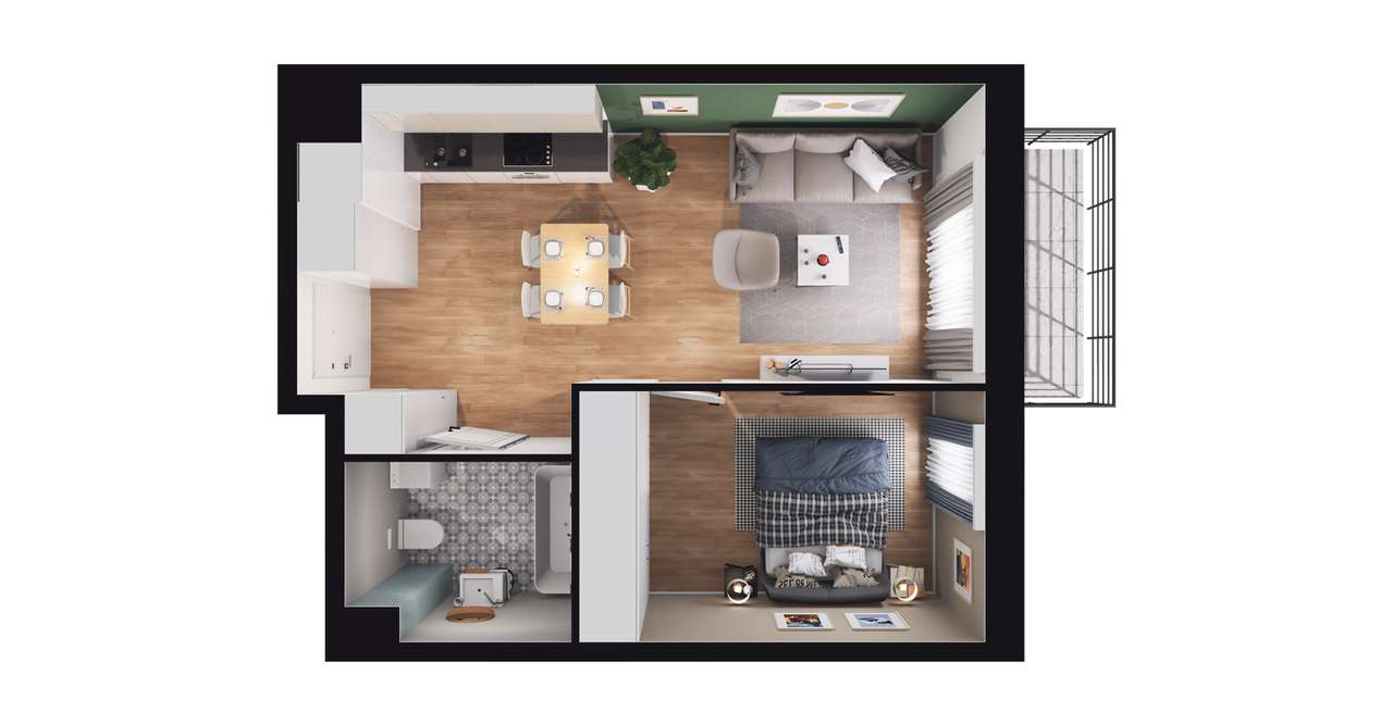 1-pokojowe mieszkanie 37m2 + balkon - Pełny obrazek: 2/8