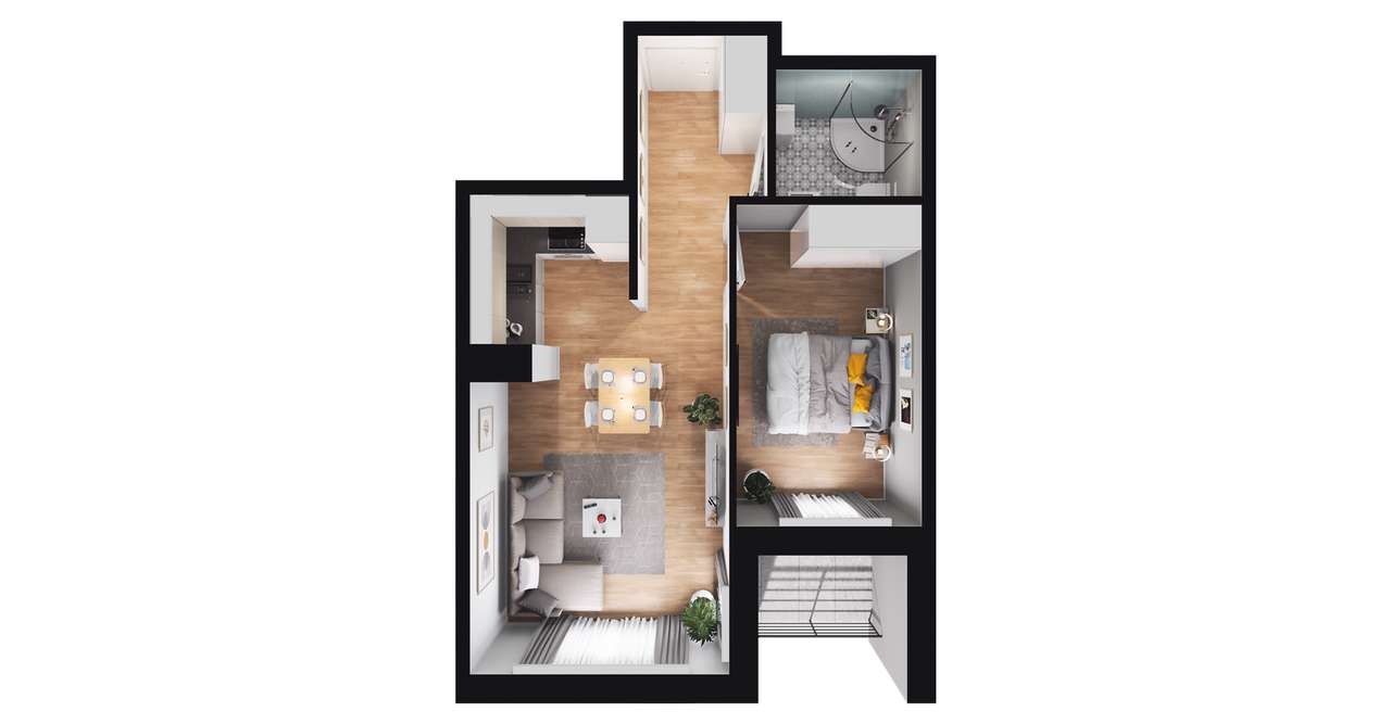 2-pokojowe mieszkanie 39m2 + loggia - Pełny obrazek: 2/8