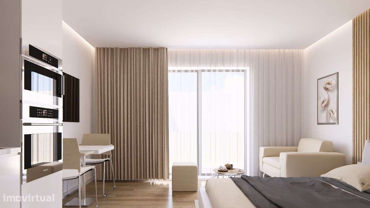 T0 Novo varanda e garagem em condomínio Fechado com jardim - Grande imagem: 5/37