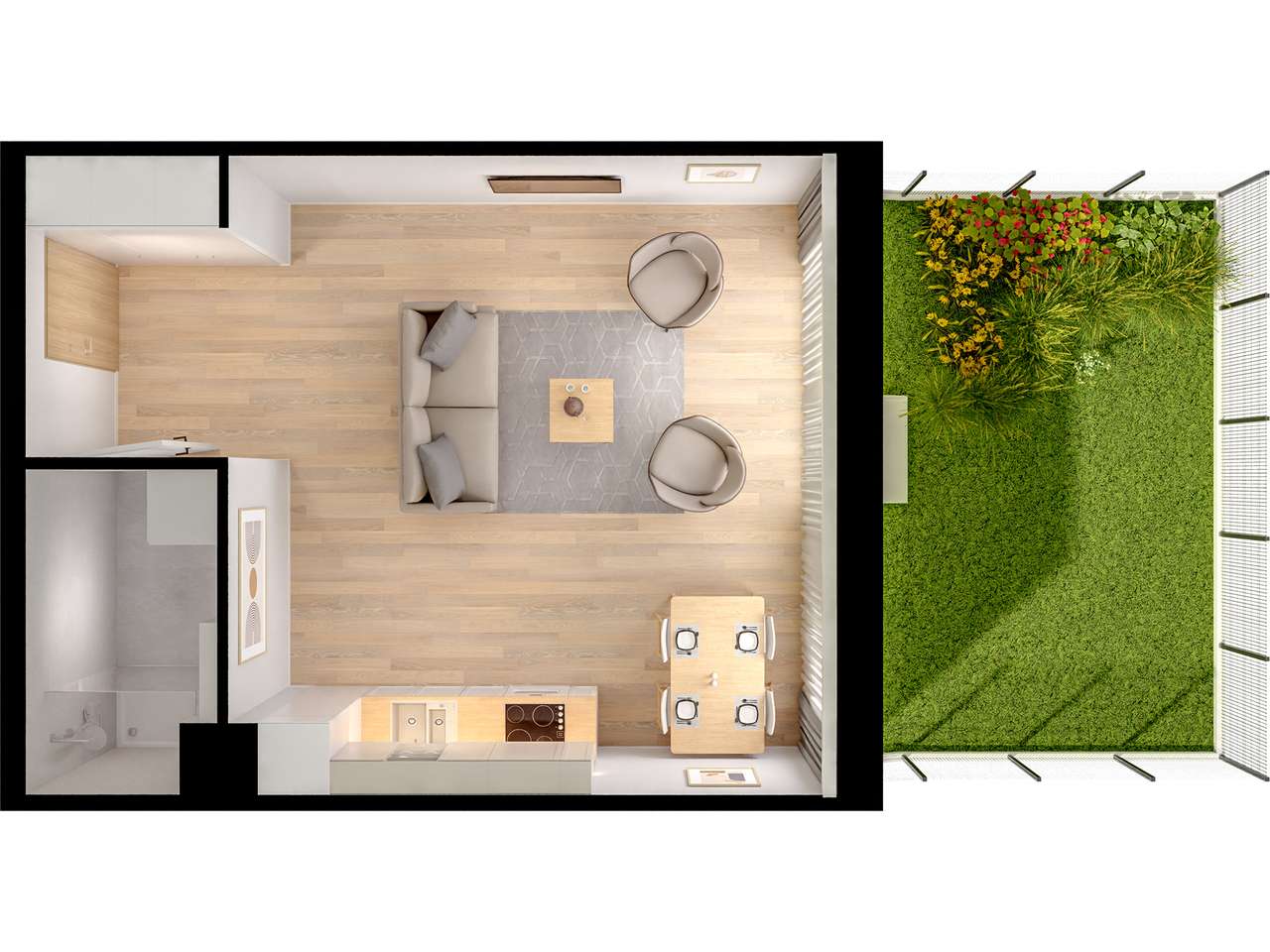 1-pokojowe mieszkanie 35,47 m2 + ogródek - Pełny obrazek: 5/9