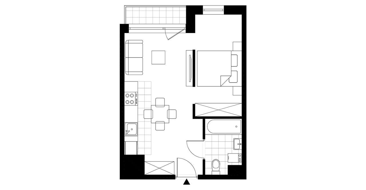 1-pokojowe mieszkanie 34m2 + loggia - Pełny obrazek: 2/7