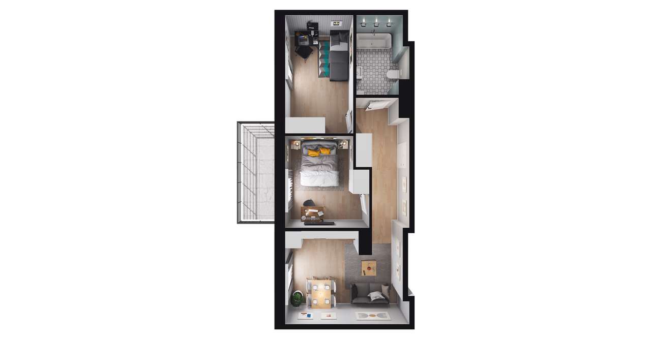 3-pokojowe mieszkanie 48m2 + balkon Bezpośrednio - Pełny obrazek: 2/8