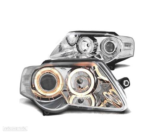 FARÓIS PARA VOLKSWAGEN VW PASSAT B6 3C 05-10 ANGEL EYES CROMADO - 1