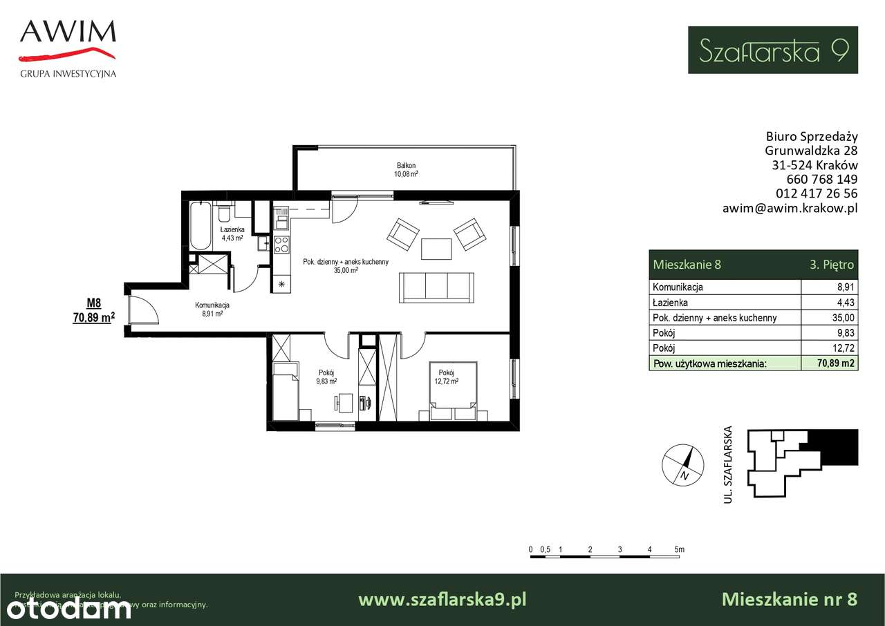 3-pokojowy apartament 70,89m2 na III piętrze z balkonem - Pełny obrazek: 2/7