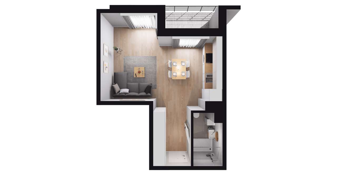 1-pokojowe mieszkanie 32m2 + loggia Bezpośrednio - Pełny obrazek: 2/8