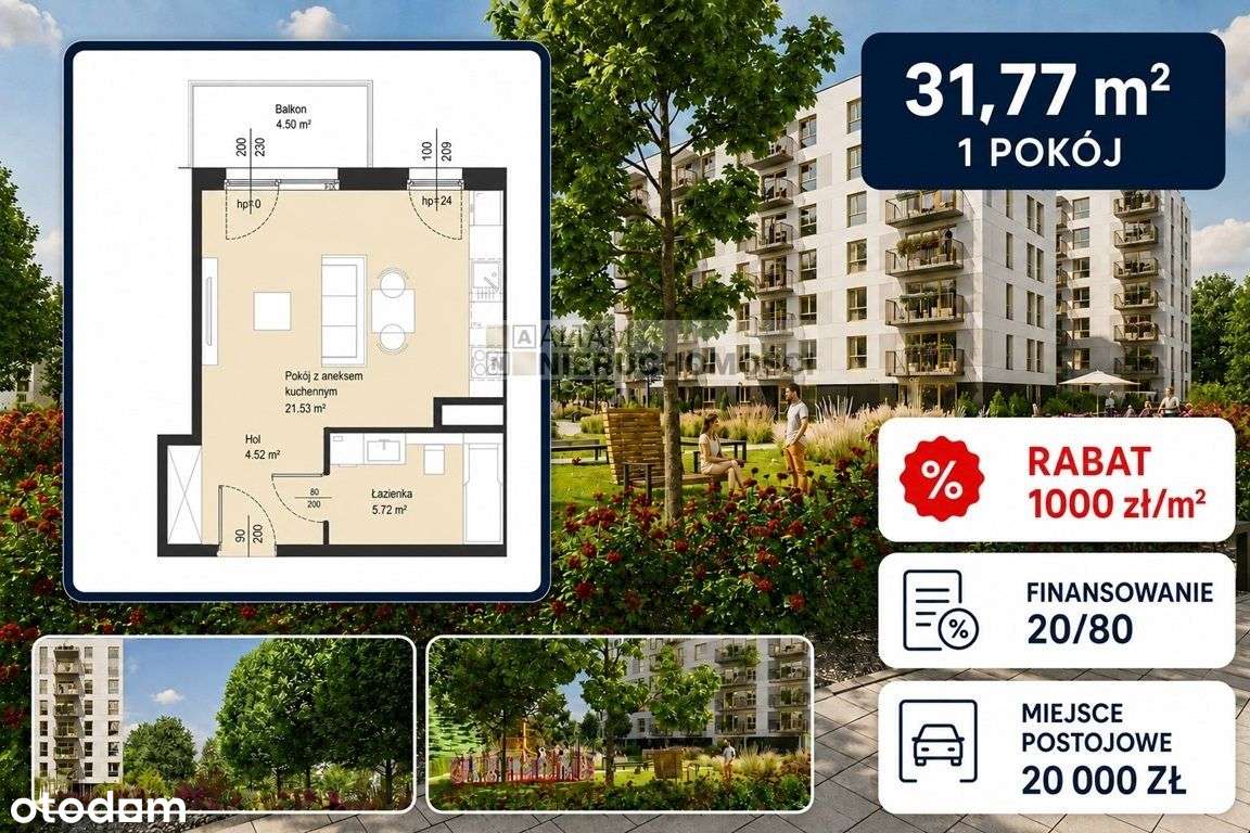 1pok 32m2 balkon|-1000zł/m2|Finansowanie 20/80|0%
