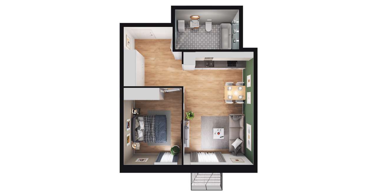 2-pokojowe mieszkanie 44m2 + balkon Bezpośrednio - Pełny obrazek: 2/8