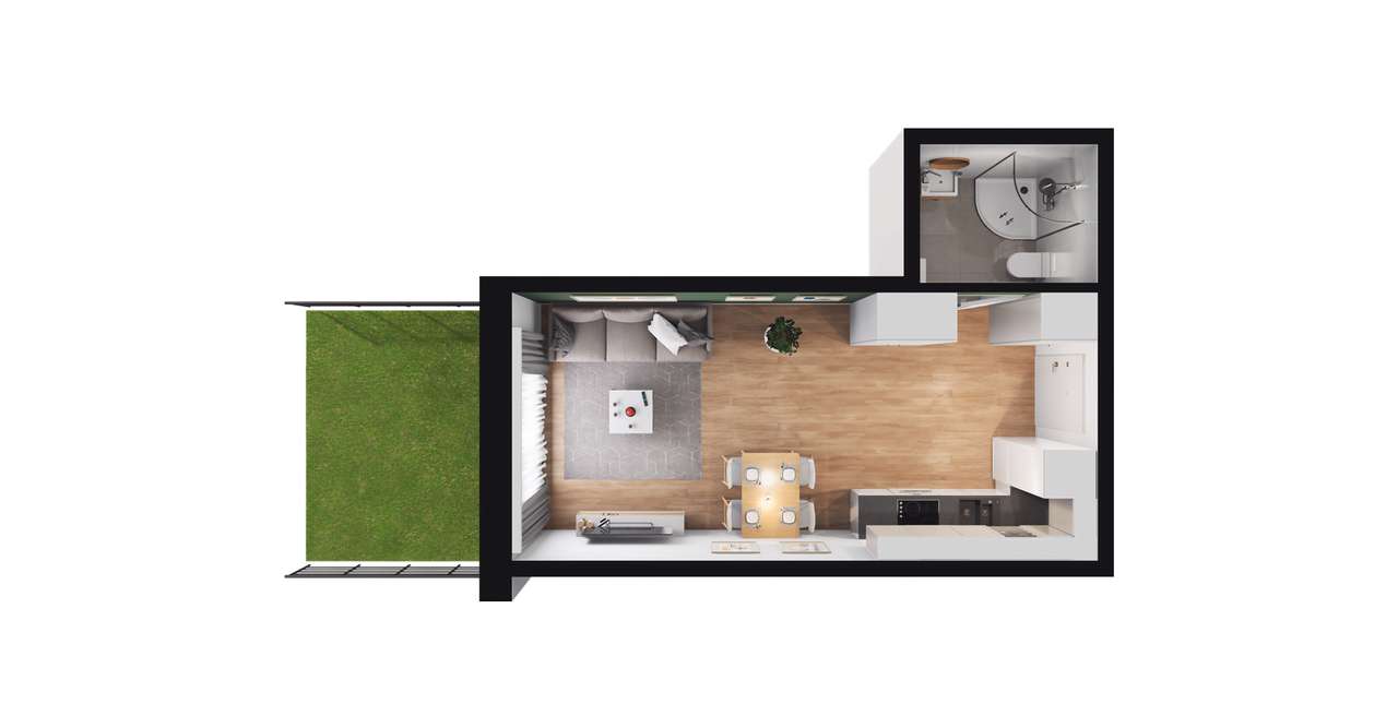 1-pokojowe mieszkanie 26m2 + ogródek - Pełny obrazek: 2/8