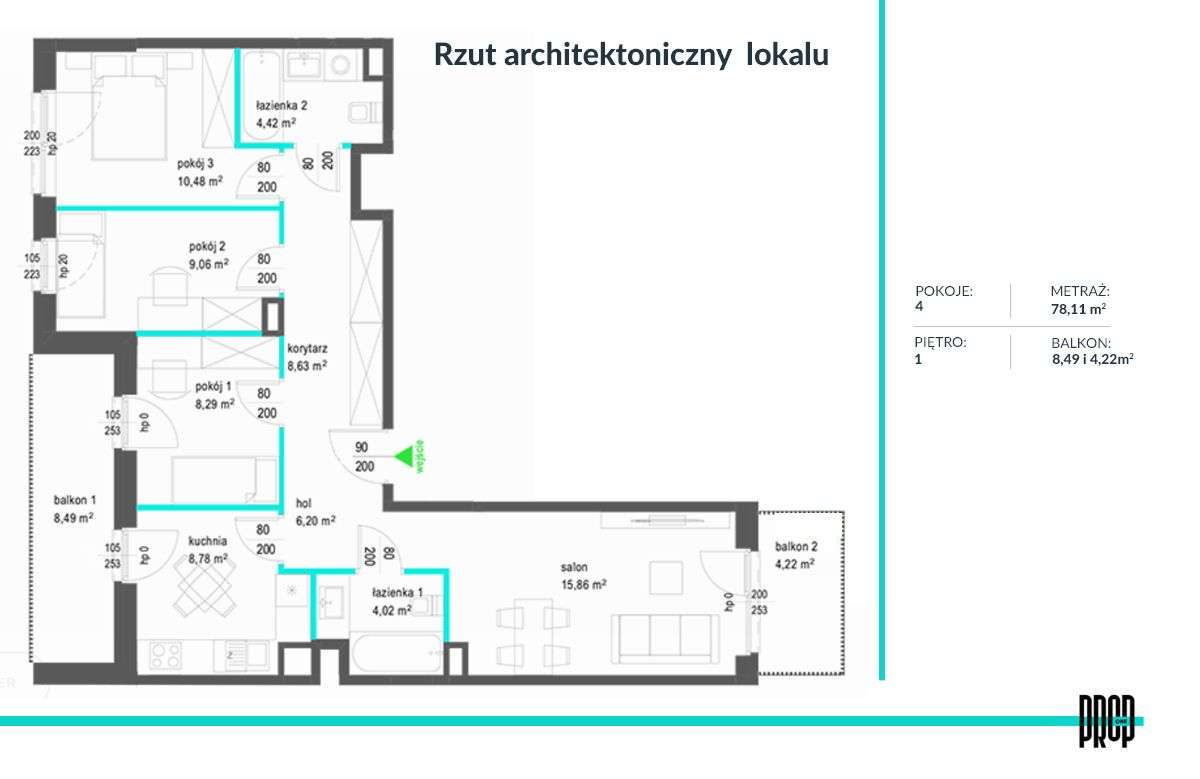4 pok., oddzielna kuchnia, 2 balkony, słoneczne-5