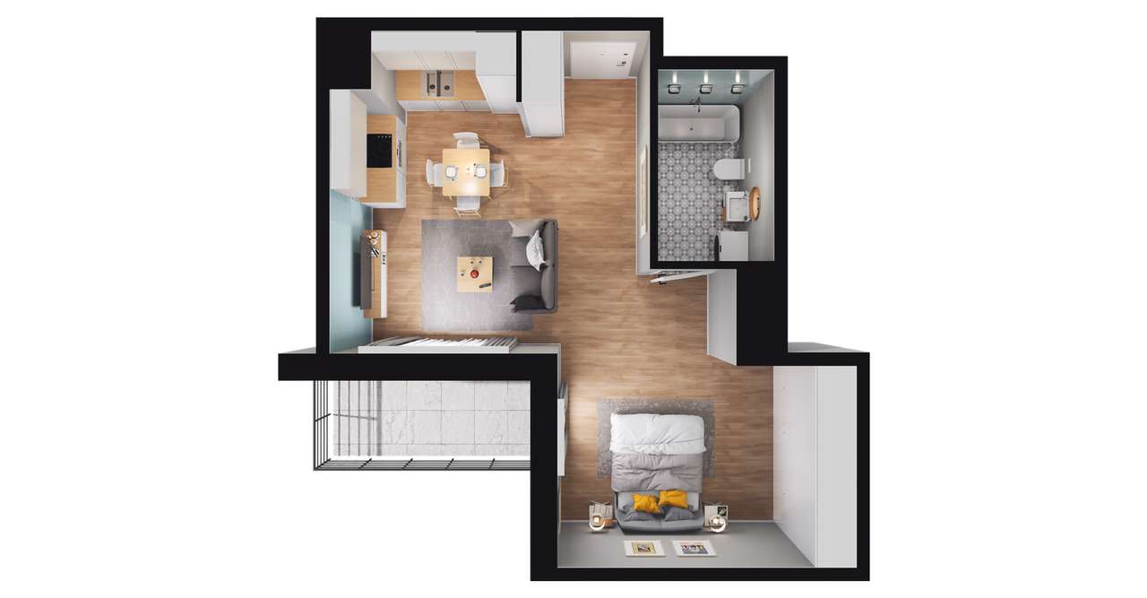 1-pokojowe mieszkanie 43m2 + balkon Bezpośrednio - Pełny obrazek: 2/8