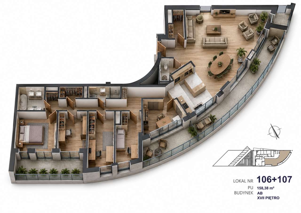 Wyjątkowy apartament o powierzchni 158,38 m² – efekt połączenia lokali (lokal 106+107)