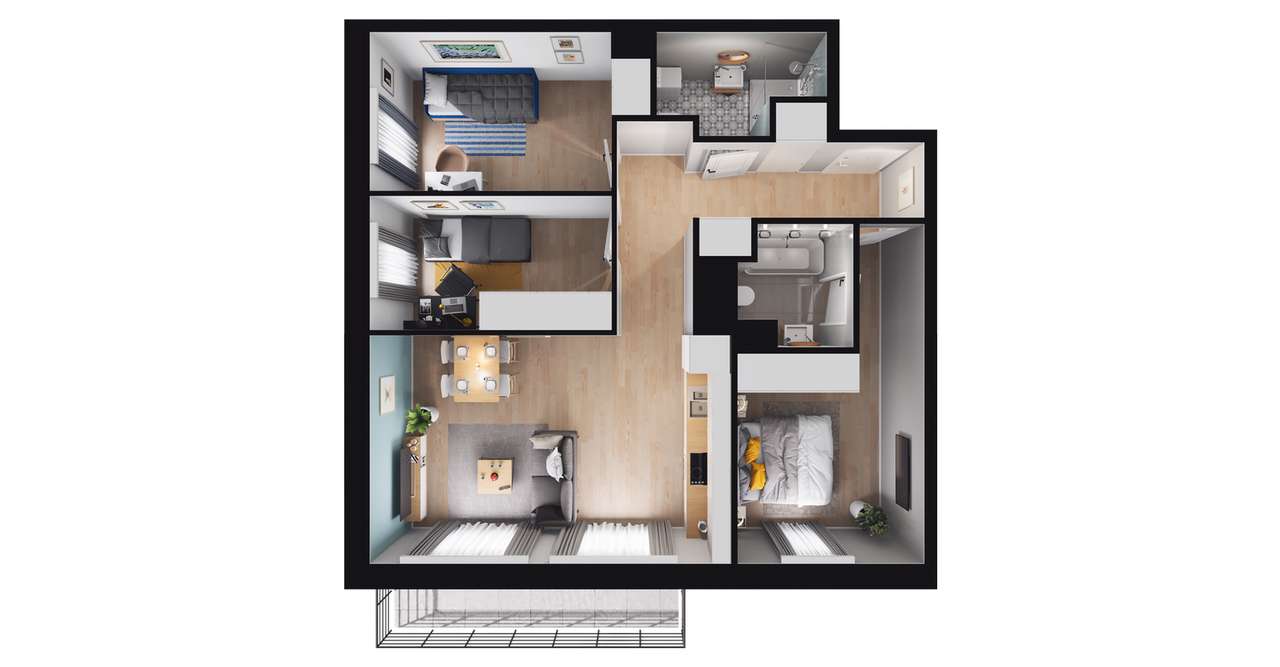 4-pokojowe mieszkanie 66m2 + balkon Bezpośrednio - Pełny obrazek: 2/6