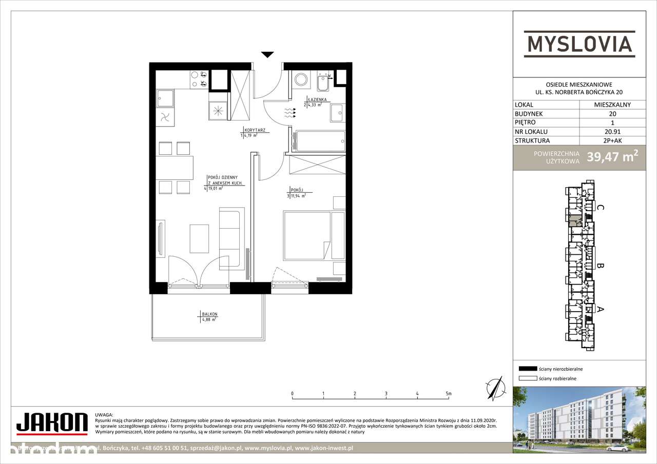 2-pokojowe mieszkanie 39m2 + balkon - Pełny obrazek: 2/9