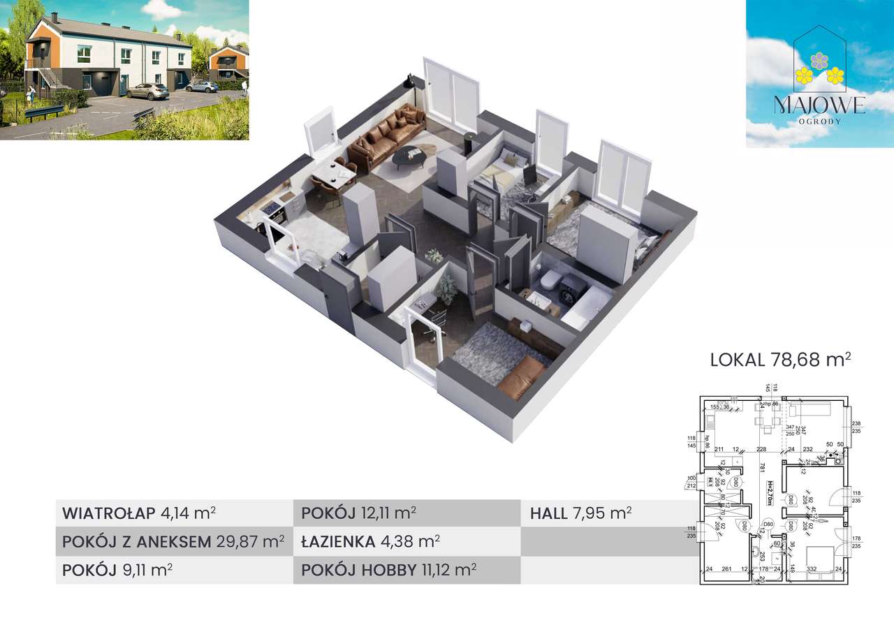 Mieszkanie 4pok.78m2 +ogródek 151m2. KOMINEK. 2MP GRATIS. REZERWACJA - Pełny obrazek: 4/13